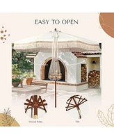LAGarden Boho 9' Fringe Patio Umbrella with Tassels UPF50+ Boho Style 5-Year-Non-Fading for Outdoor Yard Market Ivony Xchevron