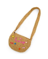 Tiny Treats + Zomi Gems Girls Wicker Crossbody Message Charm Tote, Hot Pink "Love"