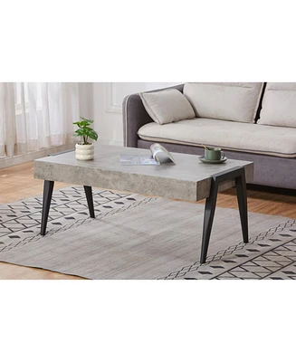Kings Brand Furniture Camden Marble-Style Wood Coffee Table with Metal Legs, Center Table for Living Room, Black/Gray