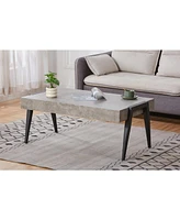 Kings Brand Furniture Camden Marble-Style Wood Coffee Table with Metal Legs, Center Table for Living Room, Black/Gray
