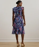 Lauren Ralph Women's Print Ruffle-Trim Georgette Midi Dress