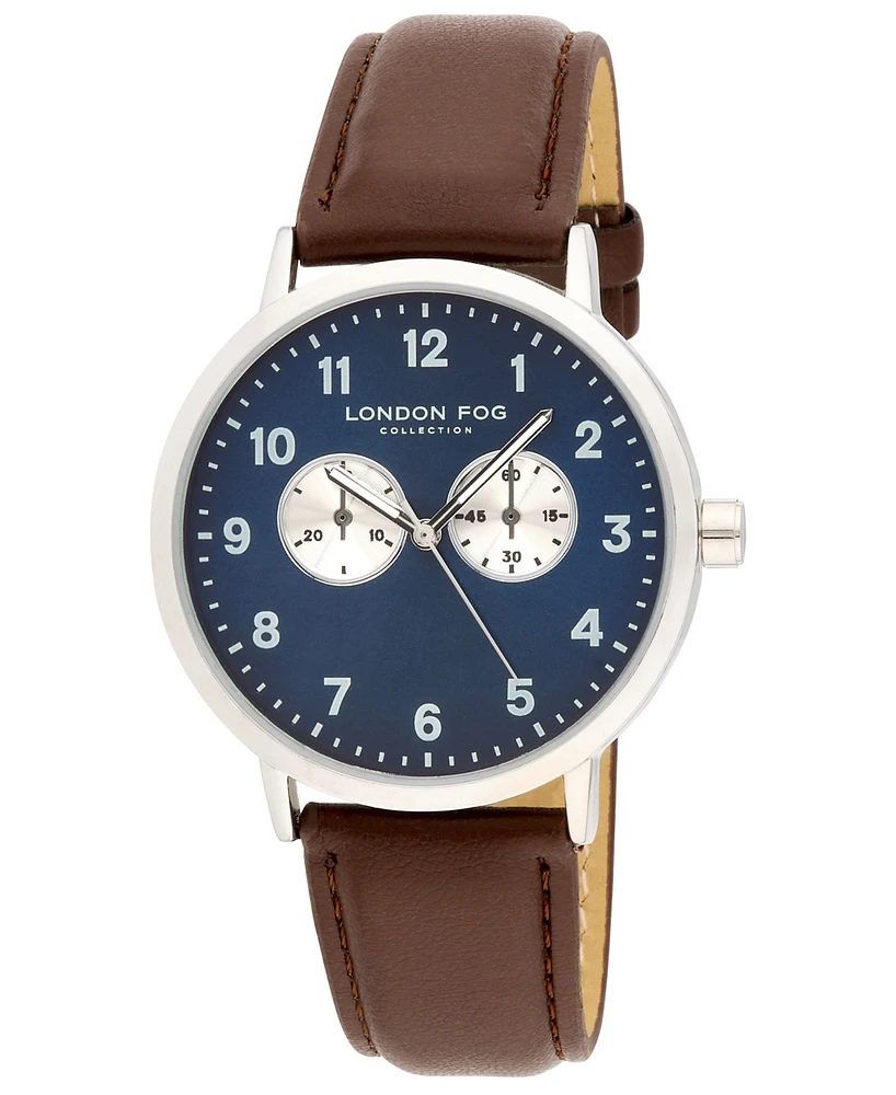 London Fog Unisex Whitehall Brown Leather Watch, 40mm
