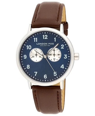 London Fog Unisex Whitehall Brown Leather Watch, 40mm