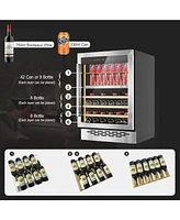 Jinjunye 24Inch Wine Cooler, Dual Zone Wine and Beverage Refrigerator, 84Can+28Bottle, Temp Control, Adjustable Shelves