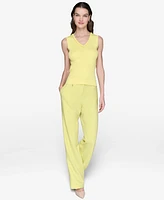 Karl Lagerfeld Paris Women's Embellished V-Neck Ribbed Knit Sleeveless Top