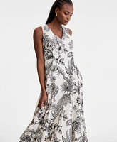 London Times Women's Godet Floral-Print V-Neck A-Line Dress