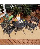 Gymax 3PCS Cast Aluminum Patio Bistro Set Outdoor Dining Table & Chair Furniture Set