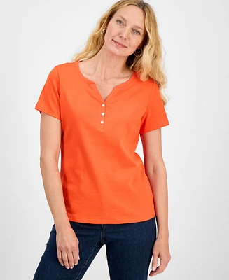 Style & Co Petite Cotton Henley Short-Sleeve T-Shirt