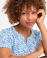 Style & Co Petite Spring Spots Short-Sleeve Knit Henley, Exclusively at Macy's