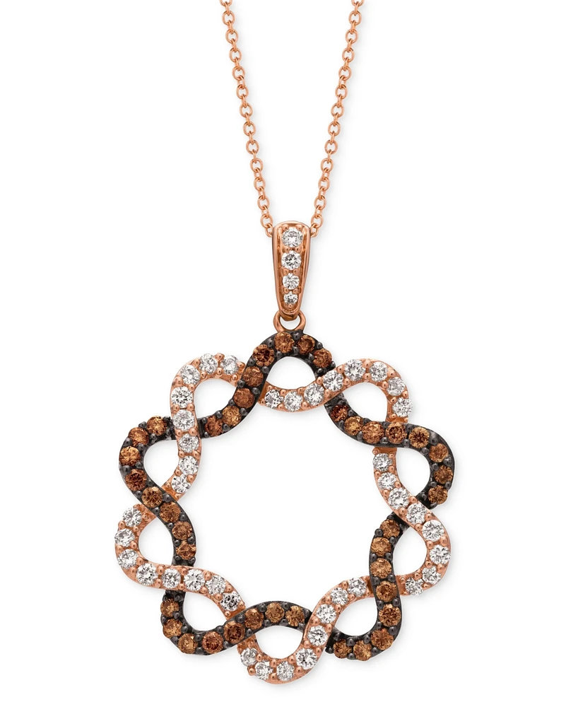 Le Vian Chocolatier Chocolate Diamond & Vanilla Diamond Intertwined Star Adjustable 20" Pendant Neckalce (1-1/3 ct. t.w.) in 14k Rose Gold