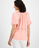 Style & Co Women's Eyelet Split-Neck Blouse, Exclusively at Macy's