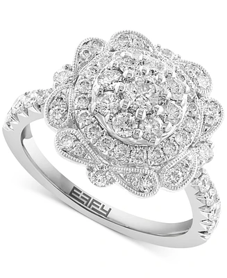 Effy Diamond Flower Cluster Milgrain Bead Ring (1-1/3 ct. t.w.) in 14k White Gold