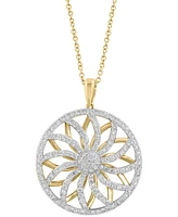 Effy Diamond Floral Wheel Pendant Necklace (3/4 ct. t.w.) in 14k Gold, 17" + 1" extender