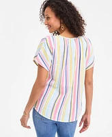 Style & Co Women's Cotton Striped Tie-Neck Dolman-Sleeve Top, Exclusively at Macy's