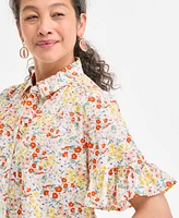 Style & Co Petite Madison Ditsy Shine Camp Shirt, Exclusively at Macy's