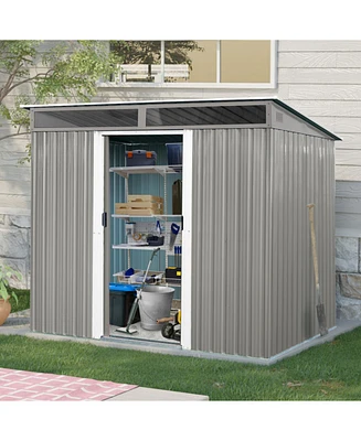 8ft x 6ft Outdoor Metal Storage with Lockable Sliding Doors and Transparent plate for Garden, Lawn (Gray)