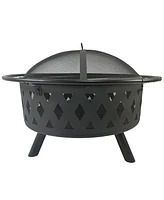 Diamond Mesh Round Fire Pit with Cover, Poker, and Accessories