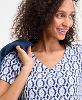 Style & Co Petite Dyed Geo Perfect V-Neck Tee, Exclusively at Macy's