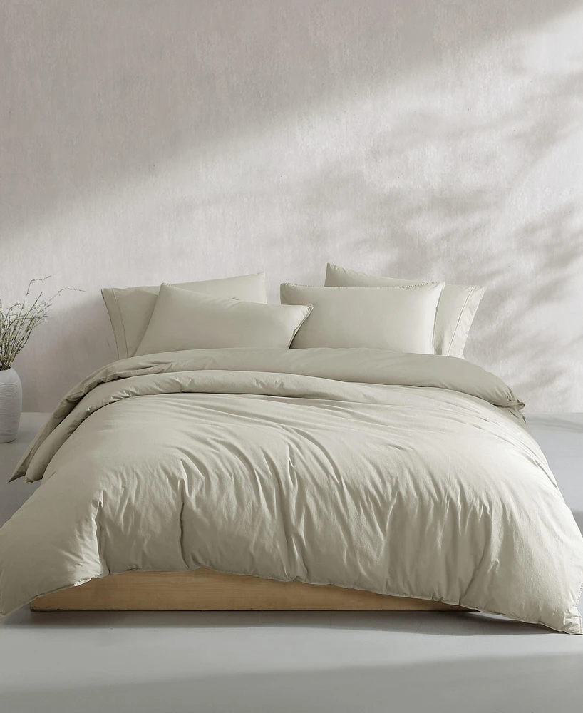 Calvin Klein Washed Percale Cotton Solid 3 Piece Comforter Set