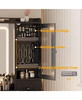 Vanity Desk with Led Lights Mirror and Charging Station, Makeup Vanity