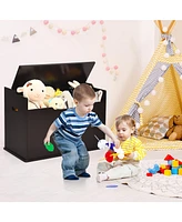 Costway Toddler Toy Box Wooden Flip-top Storage Chest Bench W/ Cushion Safety Hinge