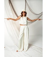 WeWoreWhat Women's Button Front Palazzo Pant