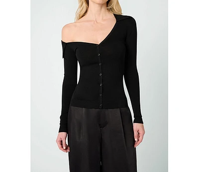 WeWoreWhat Women's Off The Shoulder Collared Shirt