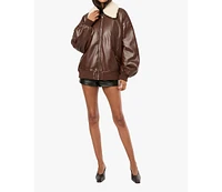 WeWoreWhat Women's Faux Sherpa Collar Bomber Jacket