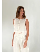 WeWoreWhat Women's Boxy Linen Boatneck Top