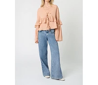 WeWoreWhat Women's Ruffle Tie Front Top
