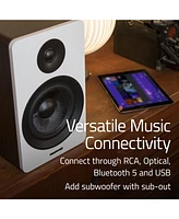 Fluance Ai61 Powered 2.0 Stereo Bookshelf Speakers with 6.5" Drivers, 120W Amplifier for Turntable, Tv, Pc and Bluetooth 5 and High Density Acoustic F
