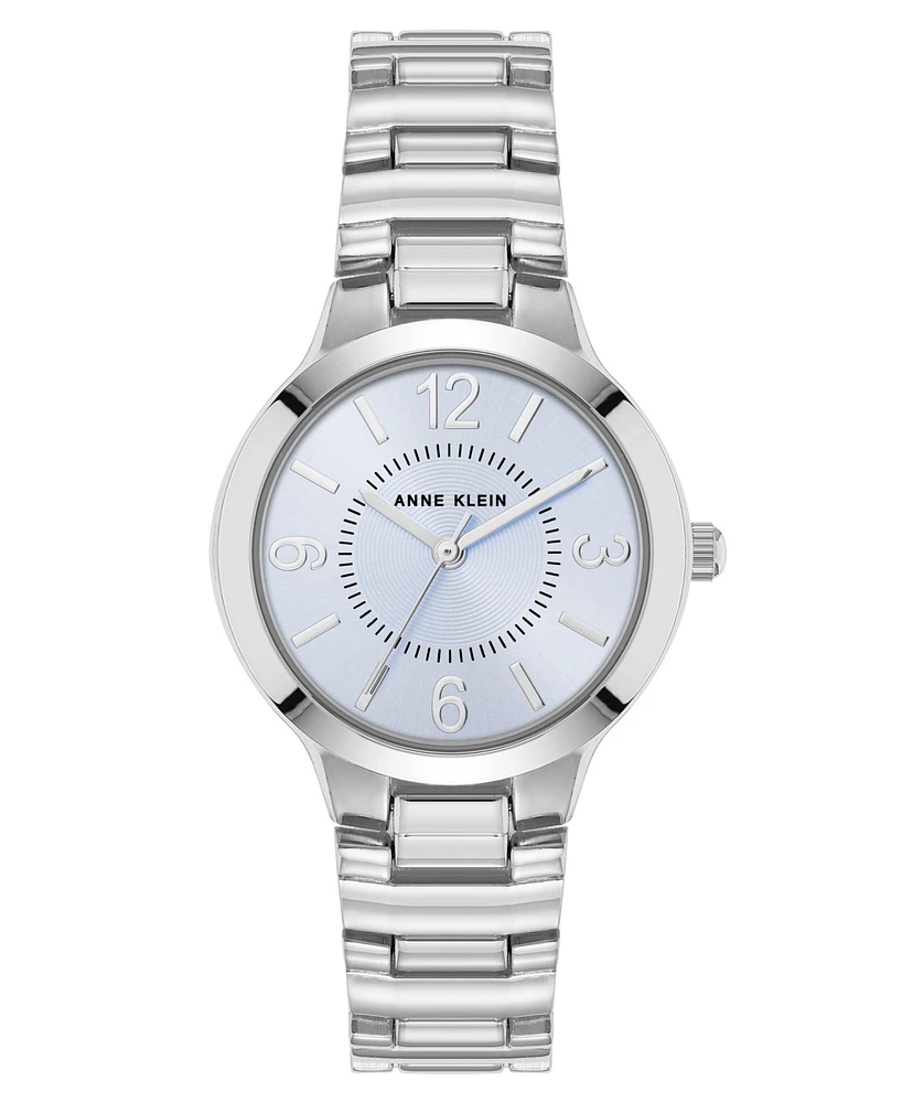 Anne Klein Women's Quartz Essential Round Silver-Tone Metal Alloy and Light Blue Dial Watch, 32mm