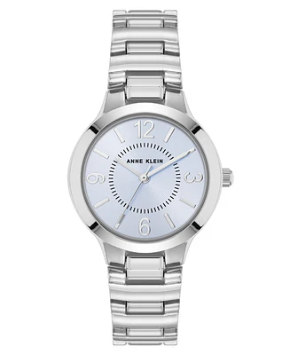 Anne Klein Women's Quartz Essential Round Silver-Tone Metal Alloy and Light Blue Dial Watch, 32mm