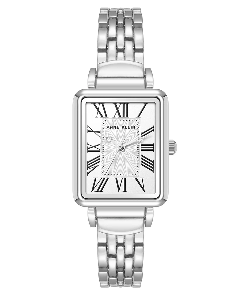 Anne Klein Women's Quartz Rectangular Roman Numeral Silver-Tone Metal Alloy Watch, 23mm