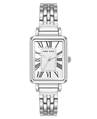 Anne Klein Women's Quartz Rectangular Roman Numeral Silver-Tone Metal Alloy Watch, 23mm