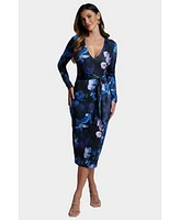 Bebe Women's Tie Waist Printed Midi Knit Dress