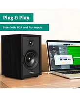 Electrohome Montrose Record Player Stereo System, 4" Bluetooth Powered Bookshelf Speakers, Belt-Drive Turntable with Audio-Technica Stylus, Speed Cont