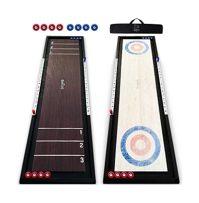 Swooc 2-in-1 Shuffleboard and Curling | 100% Solid Wood Shuffleboard Table (4ft) | With 5+ Games | Board Game Table Top Games