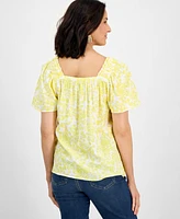 Style & Co Petite Cotton Paisley Bloom Square-Neck Top, Exclusively at Macy's