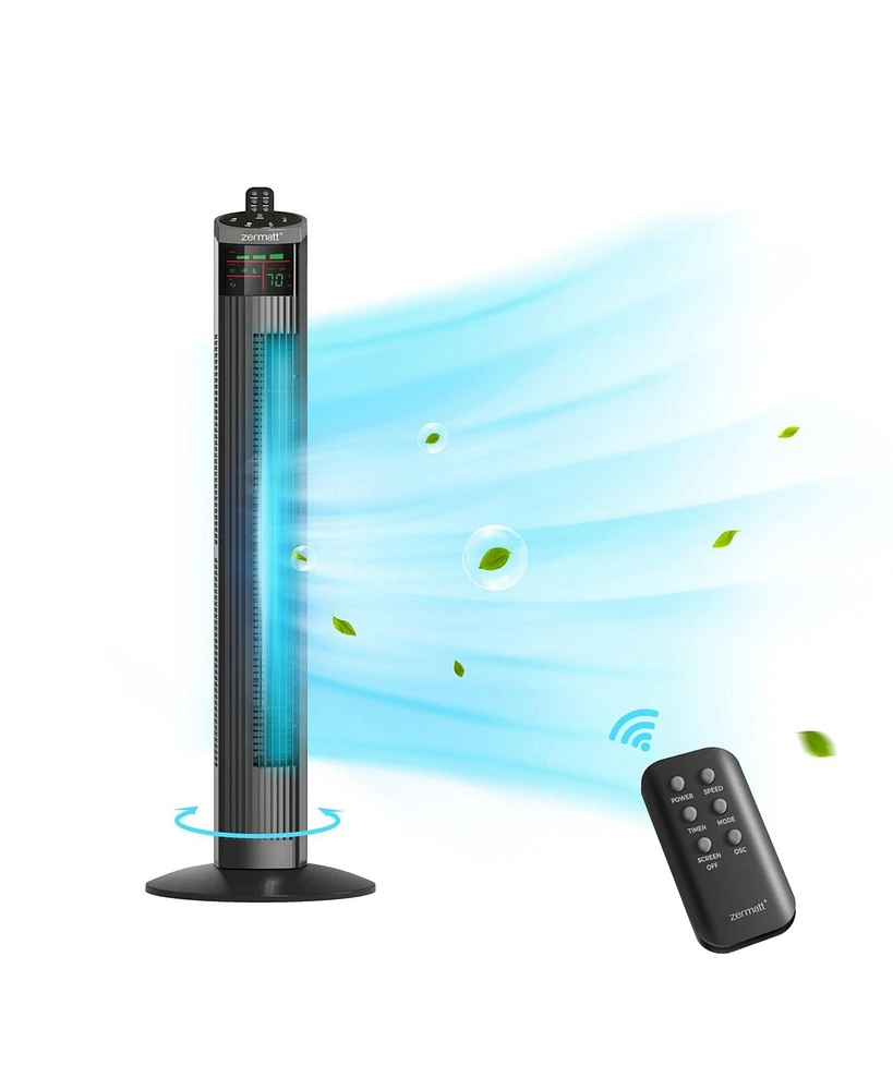 Ltmate Global Inc. Gray Track Tower Fan 75° Oscillating Fans with Remote, 3 Speeds & 3 Modes with Led Display, 36” Portable 15h Timer Floo