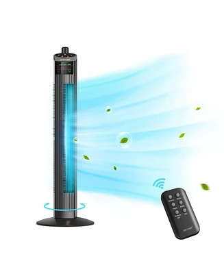 Ltmate Global Inc. Gray Track Tower Fan 75° Oscillating Fans with Remote, 3 Speeds & 3 Modes with Led Display, 36” Portable 15h Timer Floo