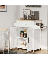 Rolling Kitchen Island Table with Drop Leaf Storage Cabinet, Drawer