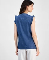 Tommy Hilfiger Women's Chambray Ruffled Shirt