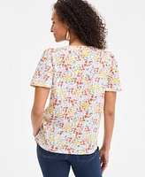 Style & Co Petite Madison Ditsy Square-Neck Top, Exclusively at Macy's