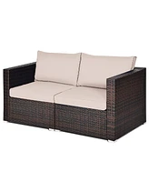 2PCS Patio Rattan Corner Sofa Sectional Furniture