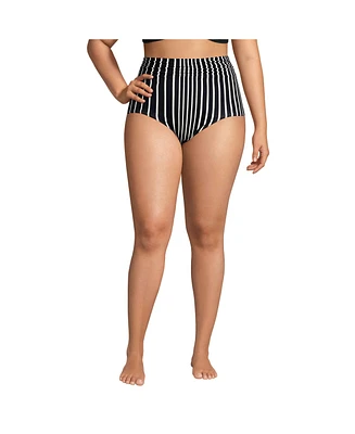 Lands' End Plus Ruched High Waisted Full Coverage Bikini Bottoms