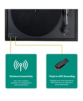 Electrohome Montrose Wireless Vinyl Record Player 2-Speed Belt-Drive Turntable, with Audio-Technica Stylus, Bluetooth, Vinyl-to-MP3 Recording, Speed C