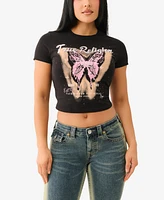 True Religion Women's Short Sleeve Crystal Butterfly Baby T-Shirt