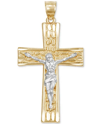 Men's Nugget Motif Christ Figure Crucifix Pendant in 14k Two-Tone Gold