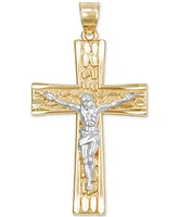Men's Nugget Motif Christ Figure Crucifix Pendant in 14k Two-Tone Gold